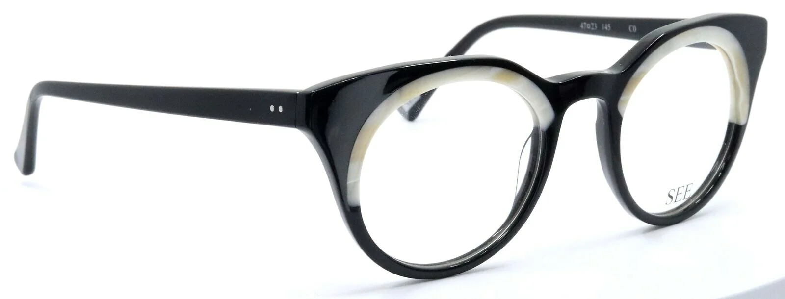SEE Eyewear 8143 C0 Black Mother of Pearl Round Unisex Eyeglasses 47-23-145 3