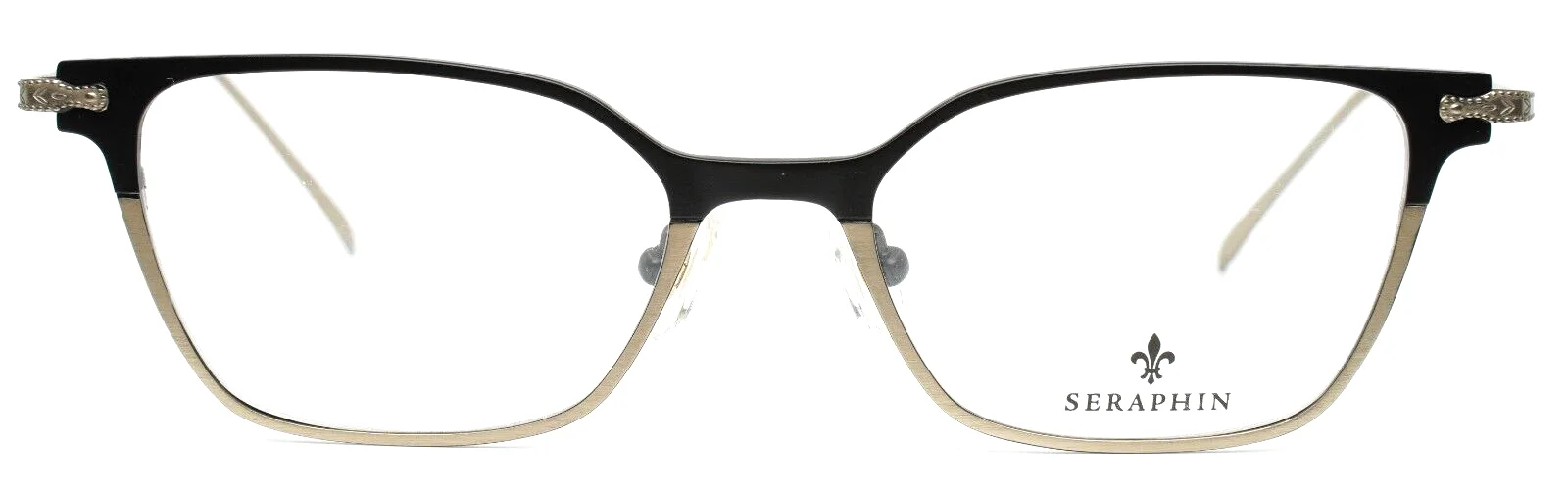 SERAPHIN Brighton 8198 Black/Pale Gold Womens Cat Eye Eyeglasses 50-17-140 B:34 2