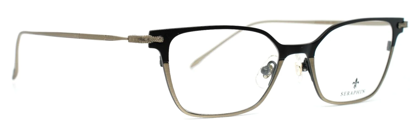 SERAPHIN Brighton 8198 Black/Pale Gold Womens Cat Eye Eyeglasses 50-17-140 B:34 3