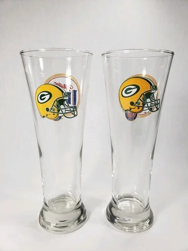 Set of 2, Green Bay Packers Miller Lite Pilsner Glasses 2