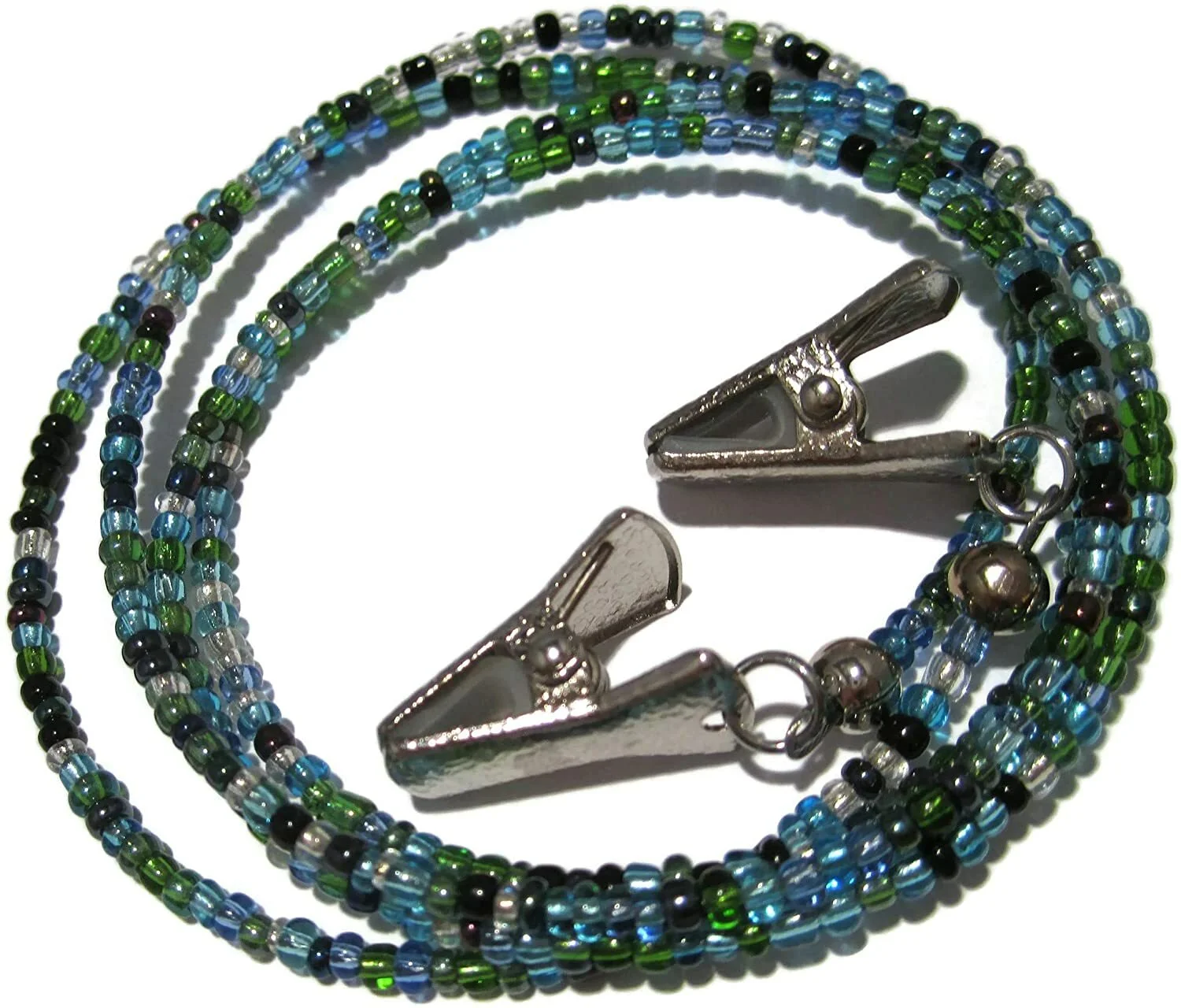 Set of 2 Peacock and 32 Color Beaded Clip Eyeglass Holder Necklace Lanyards 3