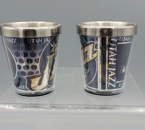 Set of 2 Utah Jazz Stainless Steel Shot Glasses Official NBA Basketball 2