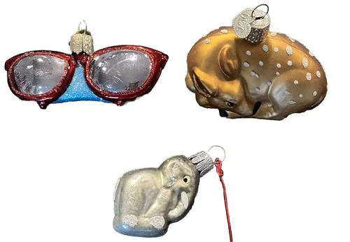 Set Of 3 OWC Old World Christmas Ornaments Elephant Red Eye Glasses Deer