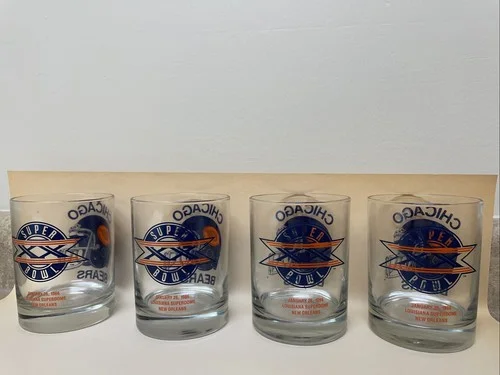 Set of 4 New 1986 NFL Chicago Bears Super Bowl XX New Orleans Rocks Glasses 2