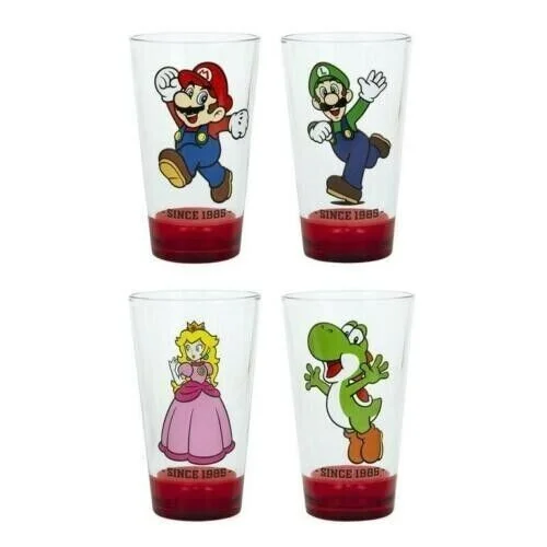 Set Of 4 Super Mario Bros Collectible Glass 16 Tumbler Red Buttom