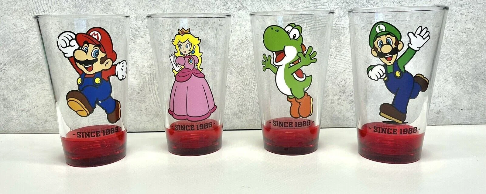 Set Of 4 Super Mario Bros Collectible Glass 16 Tumbler Red Buttom 2