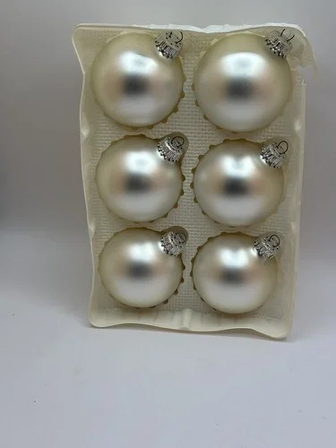 Set of 6 Vintage Christmas By Krebs Glass Ornaments Pearl White 3