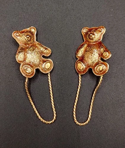 Set Vtg Gold Toned Teddy Bears With Chain