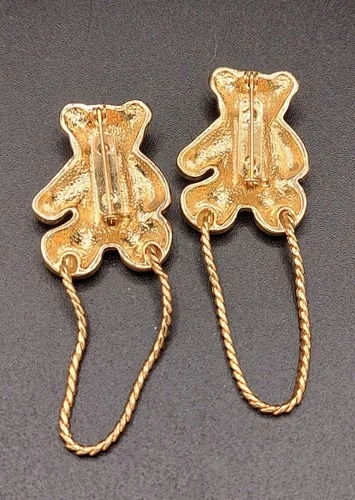 Set Vtg Gold Toned Teddy Bears With Chain 2
