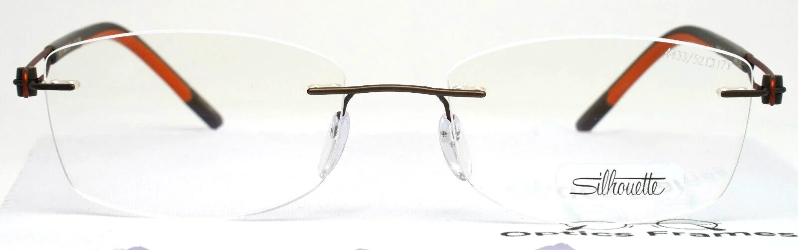 SILHOUETTE 4433 40 6055 5406 Olive Orange Mens Rimless Eyeglasses 52-17-135 2