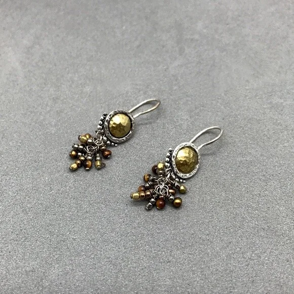 Silpada Sterling Silver Brass Pearl Tiger Eye Glass Bead Dangle Earrings W1948