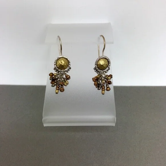Silpada Sterling Silver Brass Pearl Tiger Eye Glass Bead Dangle Earrings W1948 2