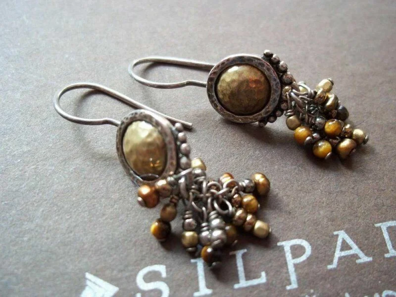 Silpada Sterling Silver Brass Pearl Tiger Eye Glass Bead Dangle Earrings W1948 3