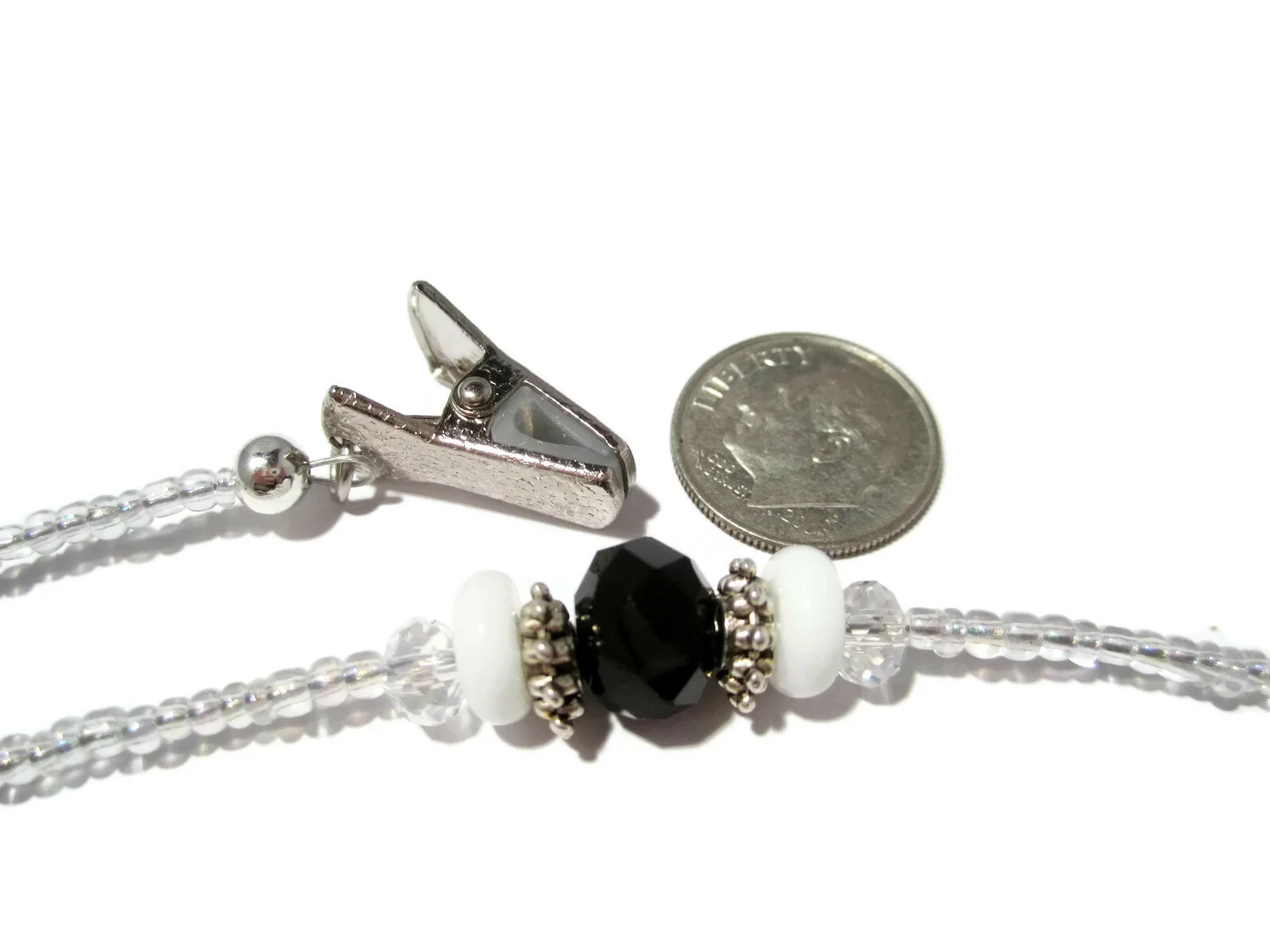 Silver Black White Beaded Eyeglass Holder, Glasses Lanyard Choose Glasses Grips 3