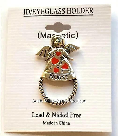 Silver Plated Nurse Angel Eyeglass Holder Magnetic Pin Gift RN Doctor Medical 3