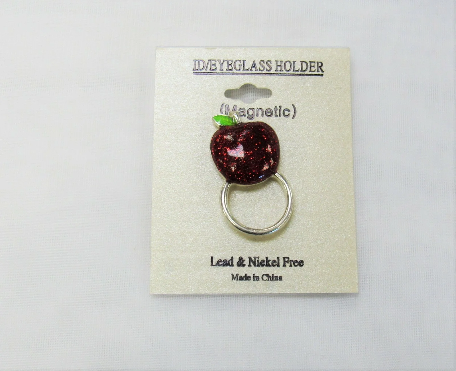 Silver Plated Red Apple Eyeglass Holder Magnetic Pin Teacher Gift New