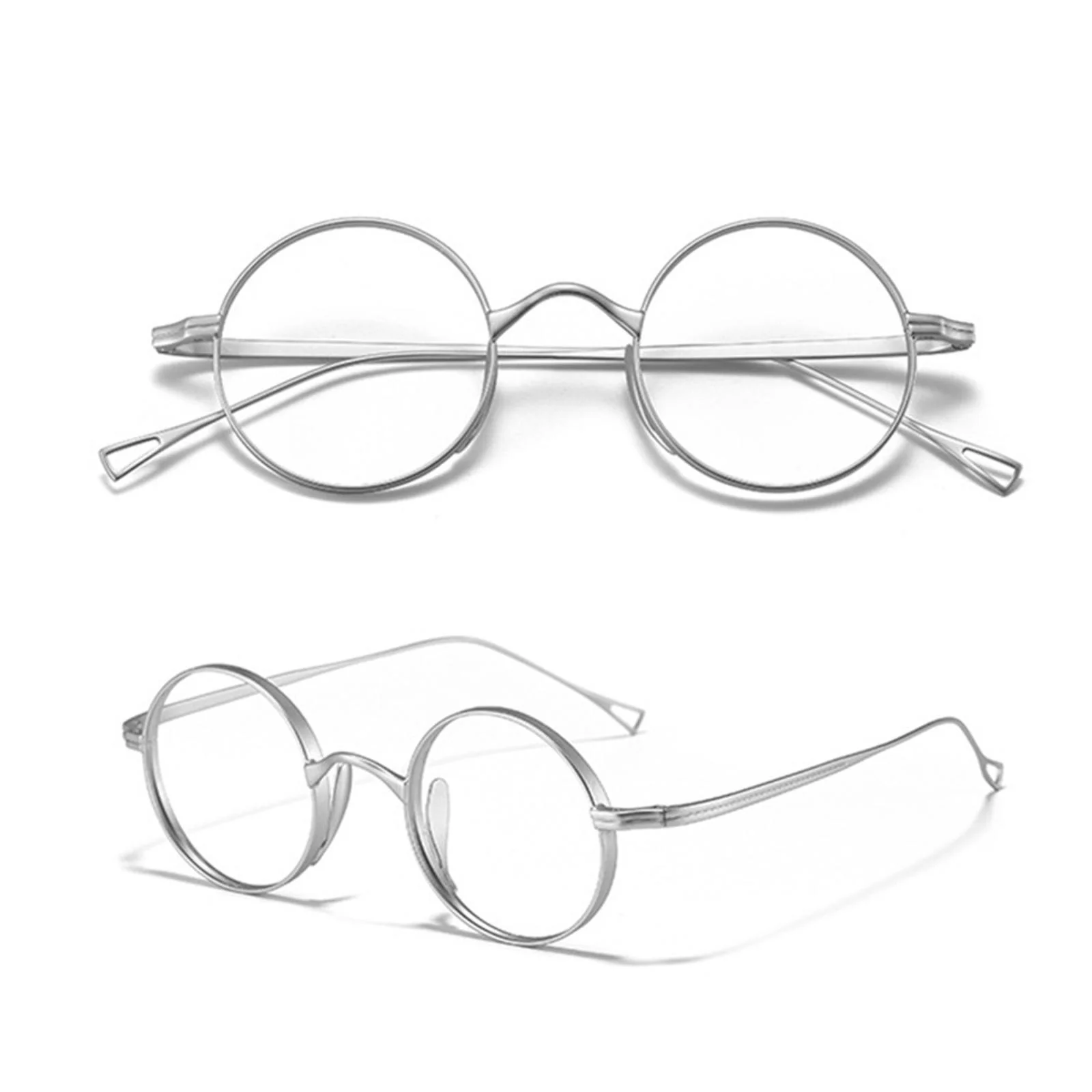 Silver Retro Round Eyeglass Frames Pure Titanium Glasses Men Women Fashion 2