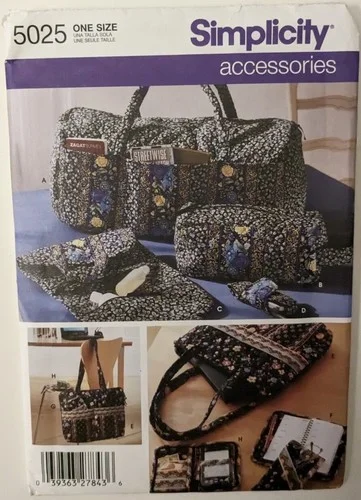 Simplicity 5025 Quilt Fabric Tote Bag & Overnight Travel Bag 8 Designs Uncut