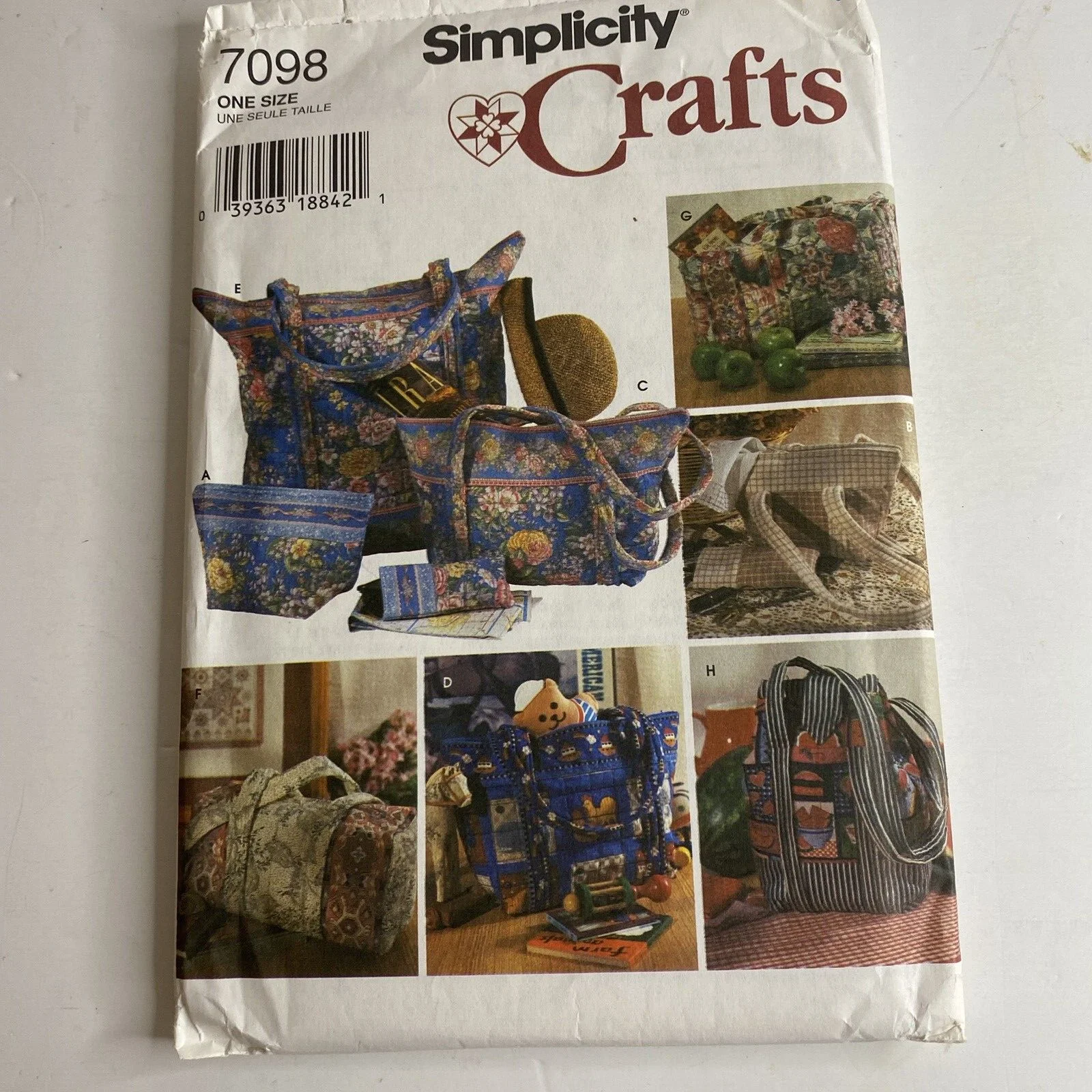 Simplicity Pattern 7098 Purse Tote Duffle Eyeglass Case Sewing Quilted Crafts
