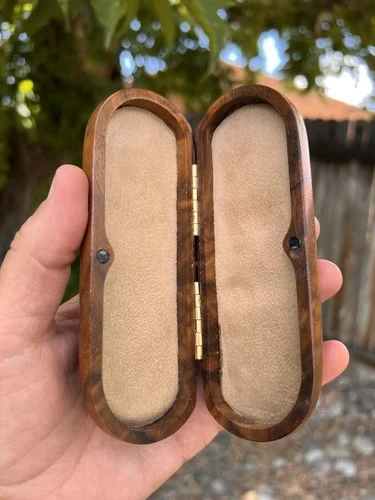 Small Wood Eyeglass Case Suede Interior Magnetic Closure 4.5” 2