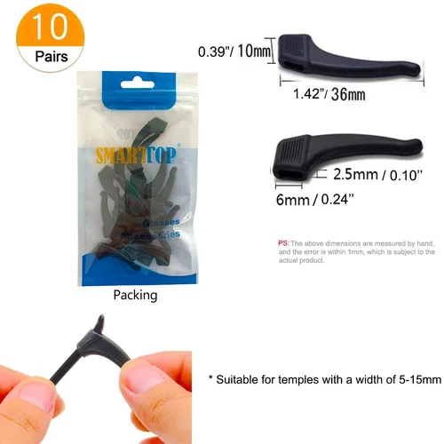 SMARTTOP Anti-Slip Eyeglass Ear Grips Hook Comfortable Silicone Elastic Temple 3