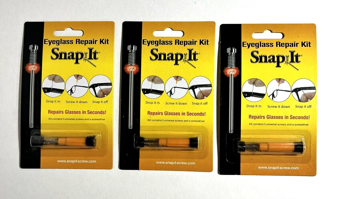 SNAP-IT Eyeglass Tool Repair Kit w/ 5 Snap-Off Screws - New - Set of 3 Kits