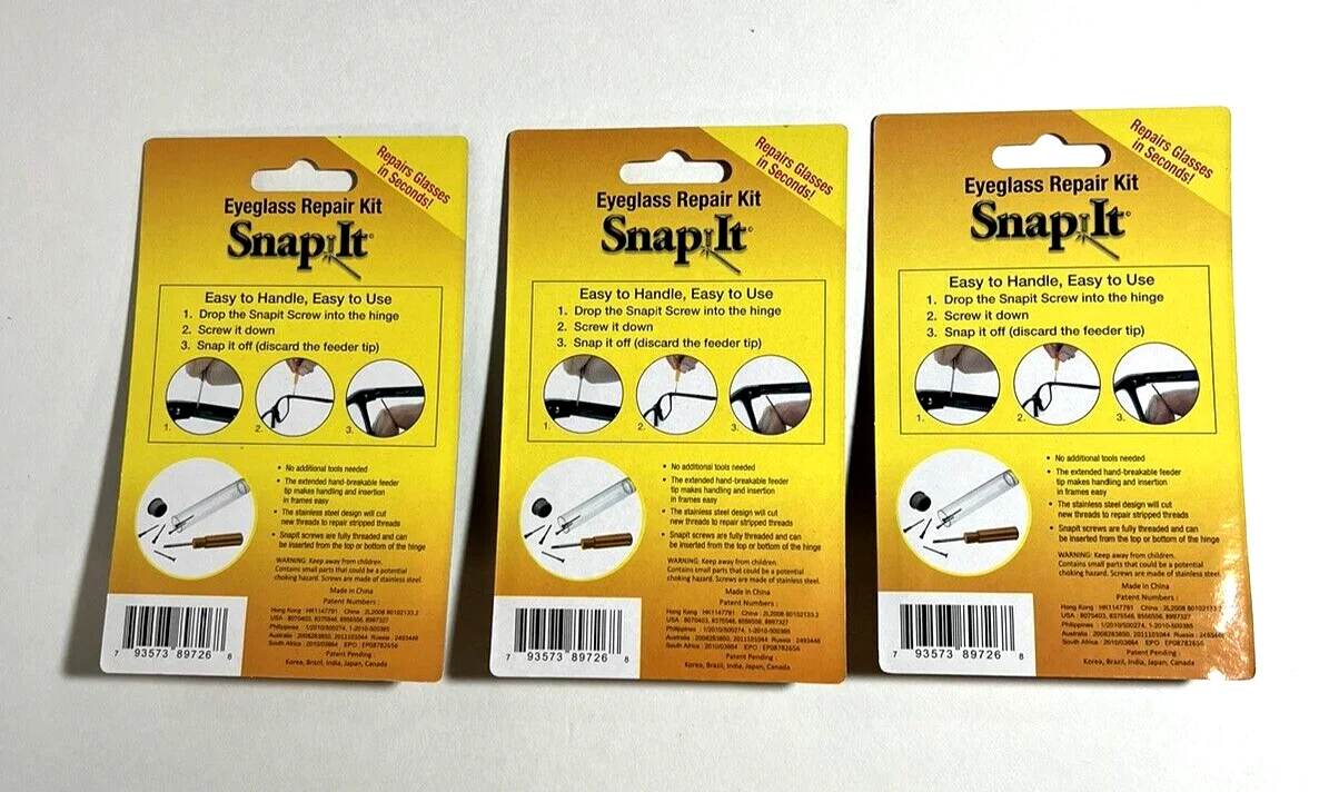 SNAP-IT Eyeglass Tool Repair Kit w/ 5 Snap-Off Screws - New - Set of 3 Kits 2