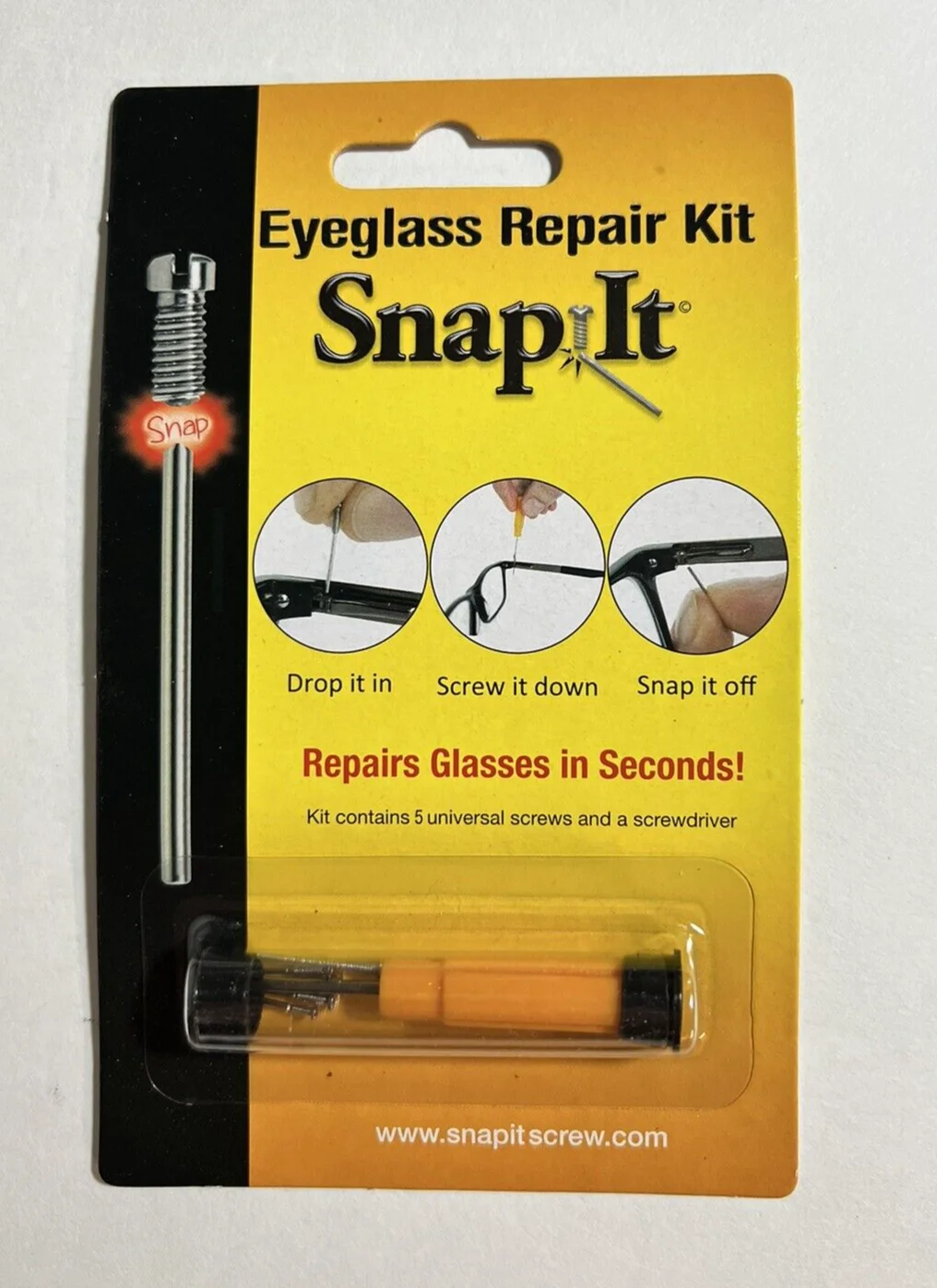 SNAP-IT Eyeglass Tool Repair Kit w/ 5 Snap-Off Screws - New - Set of 3 Kits 3
