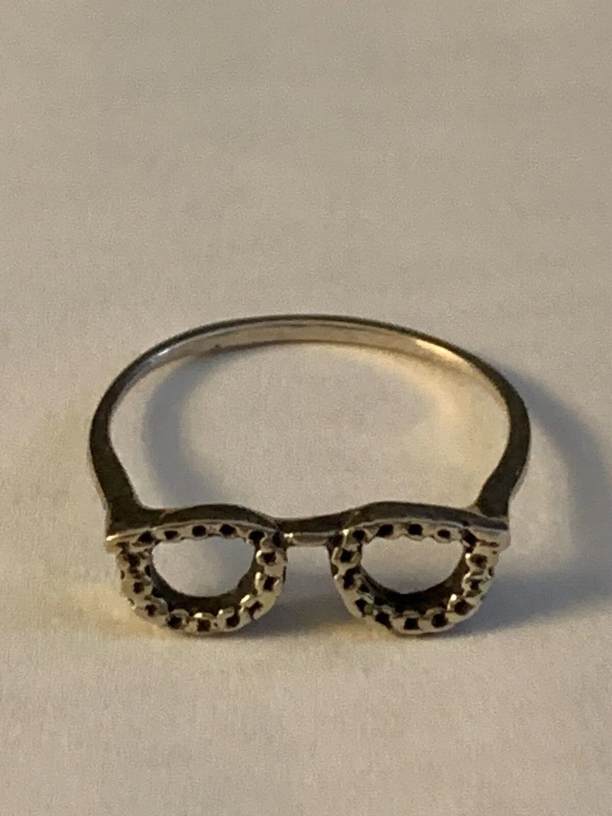 Solid Sterling Silver Glasses Band Ring Size 7.5 Stylish Oxydized Look