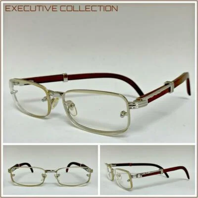 Sophisticated CLASSY ELEGANT Clear Lens EYE GLASSES Silver & Wood Wooden Frame