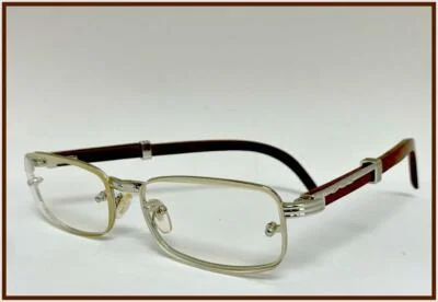 Sophisticated CLASSY ELEGANT Clear Lens EYE GLASSES Silver & Wood Wooden Frame 2