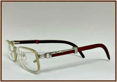 Sophisticated CLASSY ELEGANT Clear Lens EYE GLASSES Silver & Wood Wooden Frame 4