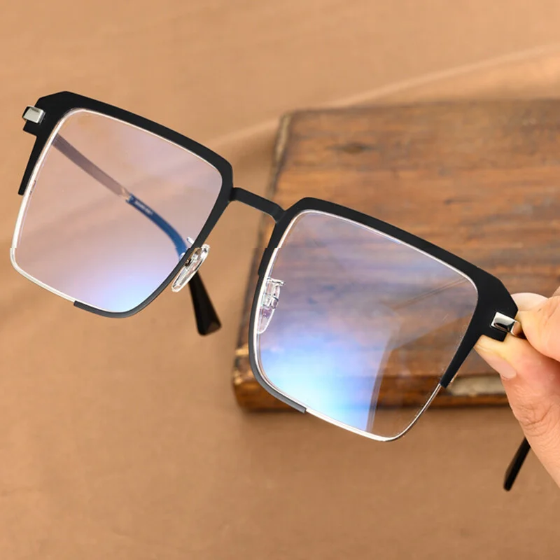 Square Glasses Oversized Wide Metal Frames for Big Faces Fat Heads Men Eyeglass 3