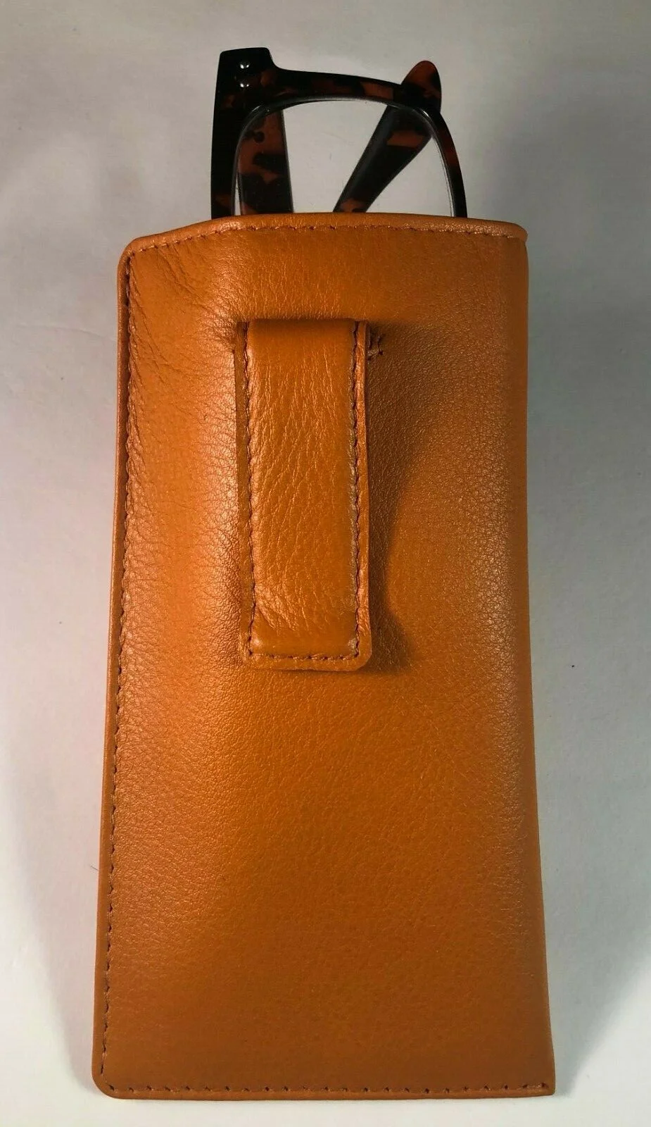 Standard size Eyeglass Case w/ CLIP - Premium soft Nappa BLACK leather 3