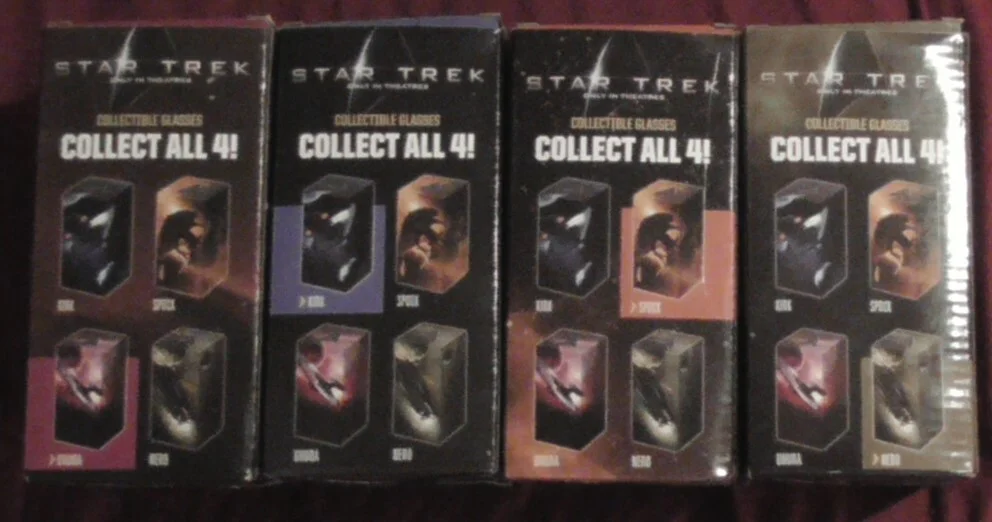 STAR TREK Collectible 4 Glass Cup set 2008 Burger King New Complete Set Sealed 2