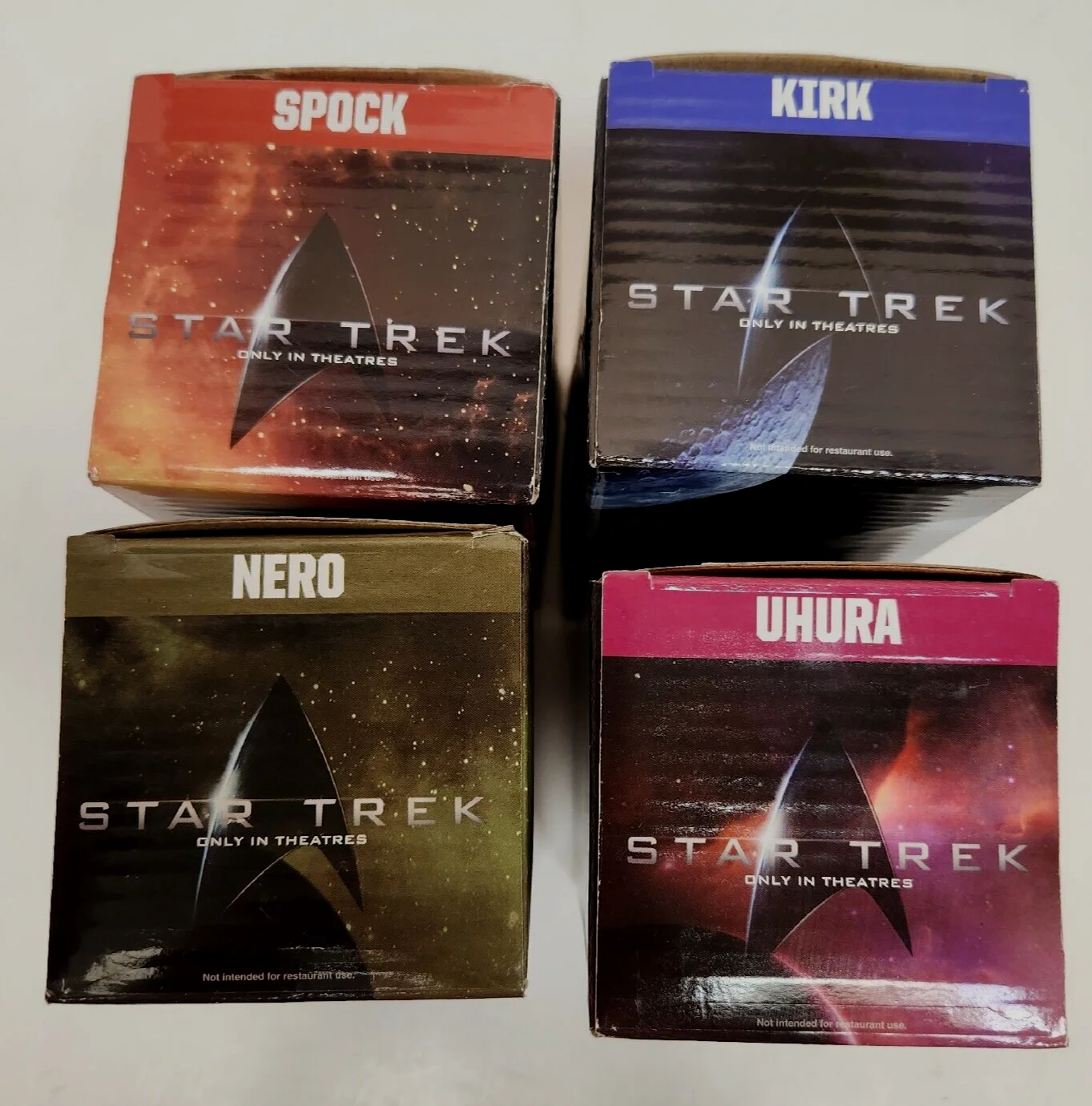 Star Trek Four (4) Collectible Glasses Burger King 2008 Kirk, Spock, Uhura, Nero