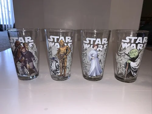 STAR WARS 16oz. DRINKING GLASSES (set of 4) Darth Vader Han Solo Chewie