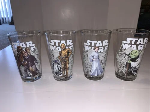 STAR WARS 16oz. DRINKING GLASSES (set of 4) Darth Vader Han Solo Chewie 2