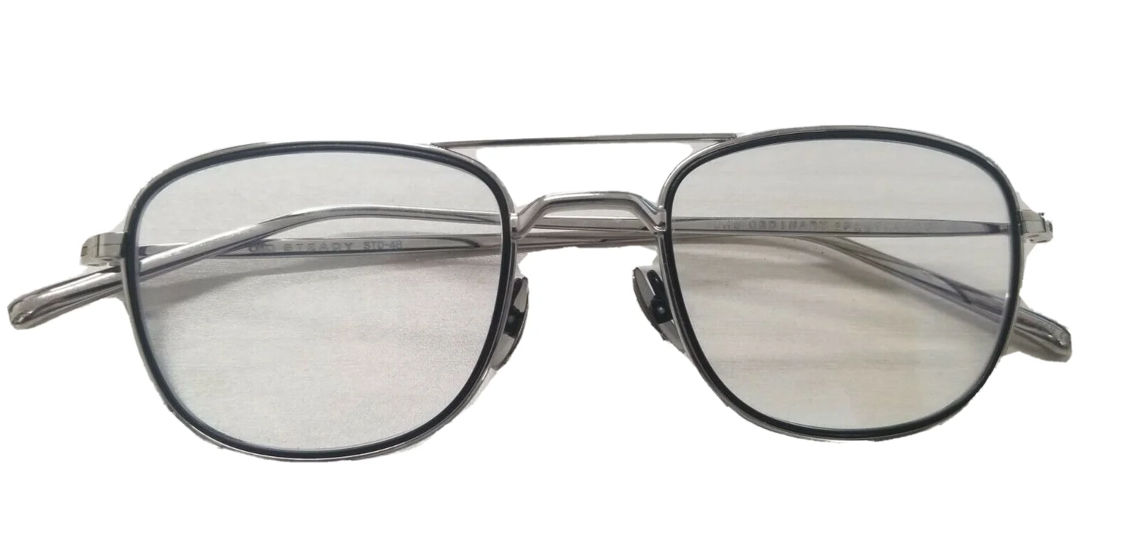 STEADY DOUBLE BRIDGE EYEGLASSES FRAME STD48 METAL SQUARED SILVER/BLACK 49-21-145