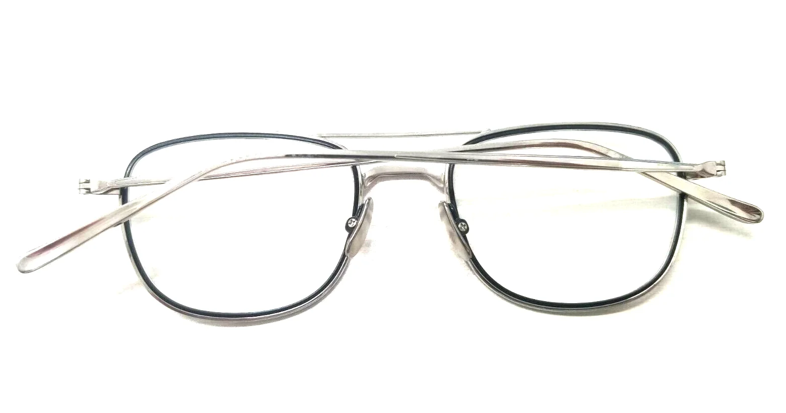 STEADY DOUBLE BRIDGE EYEGLASSES FRAME STD48 METAL SQUARED SILVER/BLACK 49-21-145 2