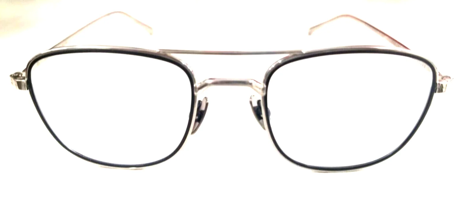 STEADY DOUBLE BRIDGE EYEGLASSES FRAME STD48 METAL SQUARED SILVER/BLACK 49-21-145 3