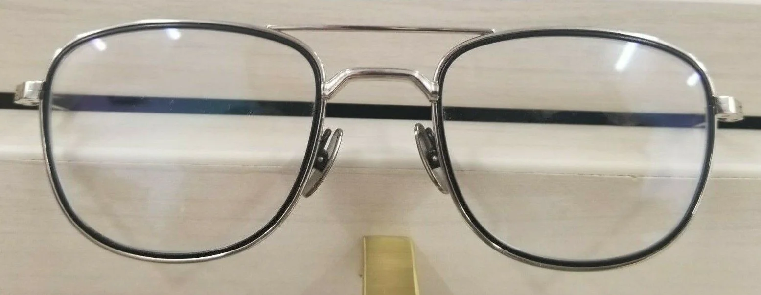 STEADY DOUBLE BRIDGE EYEGLASSES FRAME STD48 METAL SQUARED SILVER/BLACK 49-21-145 4