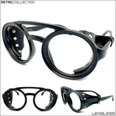 Steampunk Cyber Lensless Eye Glasses Round Leather Blinder Frame Only NO Lens