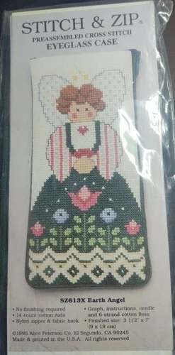 Stitch And Zip Cross Stitch Eyeglass Case SZ613X EARTH ANGEL Alice Peterson 1995