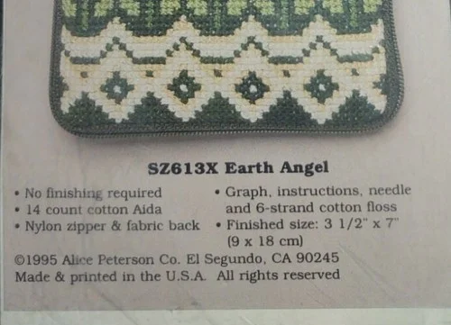 Stitch And Zip Cross Stitch Eyeglass Case SZ613X EARTH ANGEL Alice Peterson 1995 3