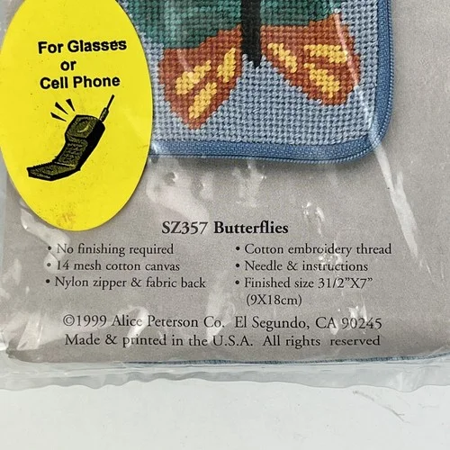 Stitch And Zip Needlepoint Eyeglass Phone Case SZ357 Butterflies 1999 DIY Sealed 3