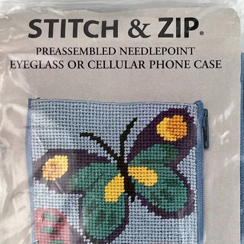 Stitch And Zip Needlepoint Eyeglass Phone Case SZ357 Butterflies 1999 DIY Sealed 4