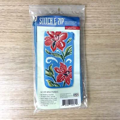 Stitch and Zip Red Floral eyeglass case kit SZ 472