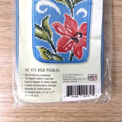 Stitch and Zip Red Floral eyeglass case kit SZ 472 4