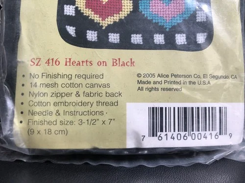 Stitch & Zip Needlepoint Eyeglass Case Kit - Hearts on Black 2